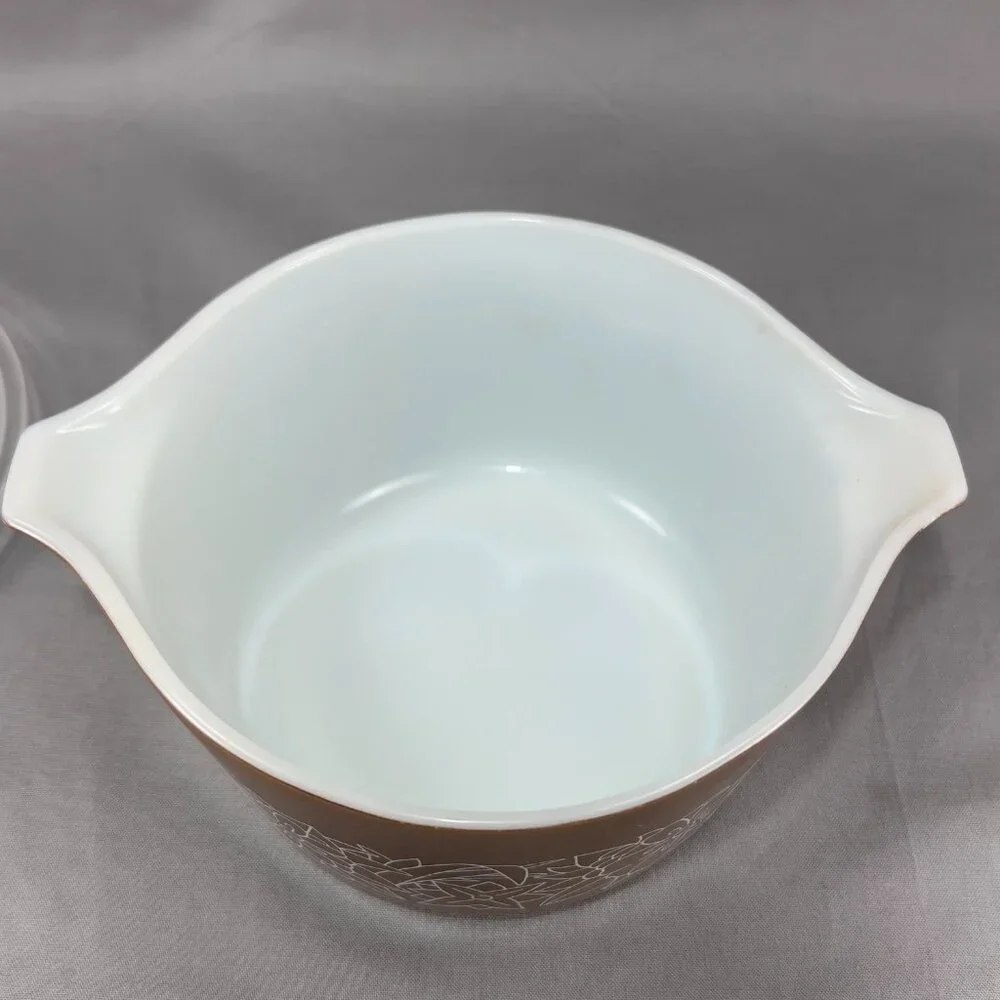 Vintage Pyrex #473B 1L Woodland Baking Casserole Dish Bowl Lid Brown 70s